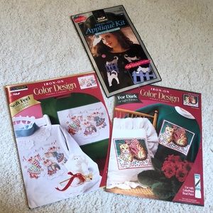 NWT cat design 2iron on patterns and 1 appliqué package